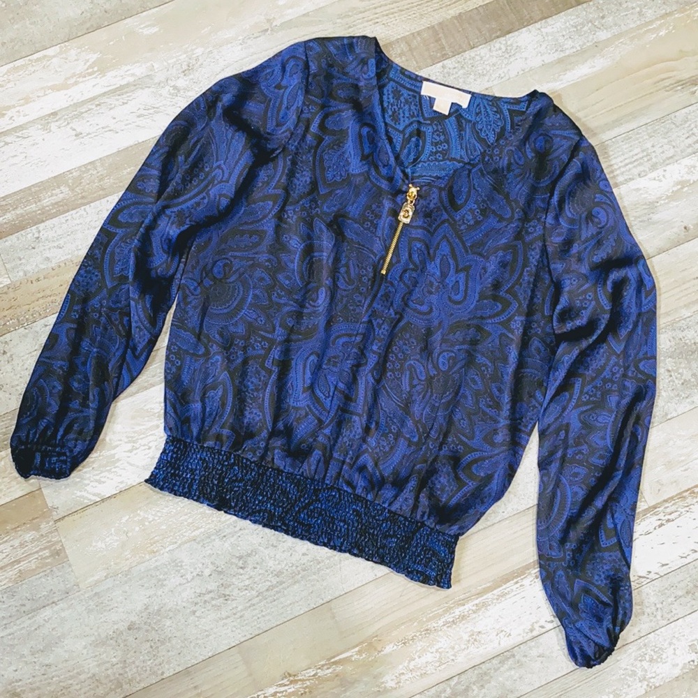 Women’s Blue & Black Satin Micheal Kors Top - Sz 6